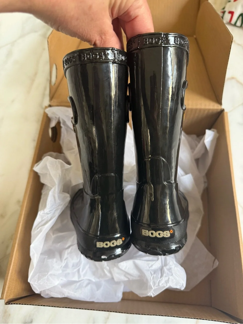 BOGS Kids Glossy Black Tall Rainboot Rain Boots Waterproof size 8 Toddler NEW